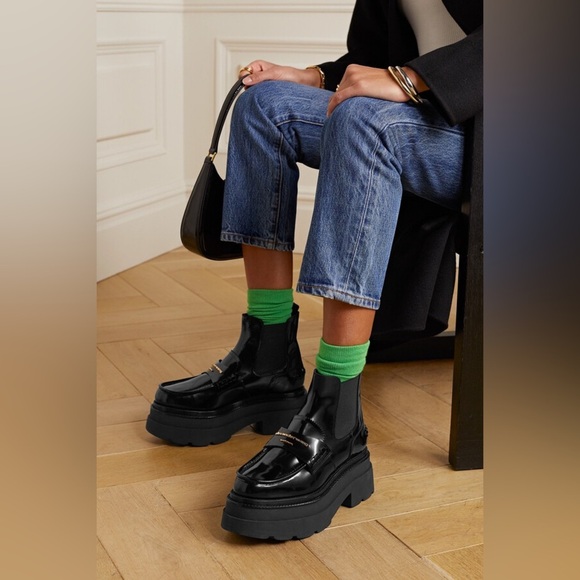 New Alexander Wang Black Carter Ankle Platform Loafer Patent Leather Boots Sz 41 - Picture 2 of 11